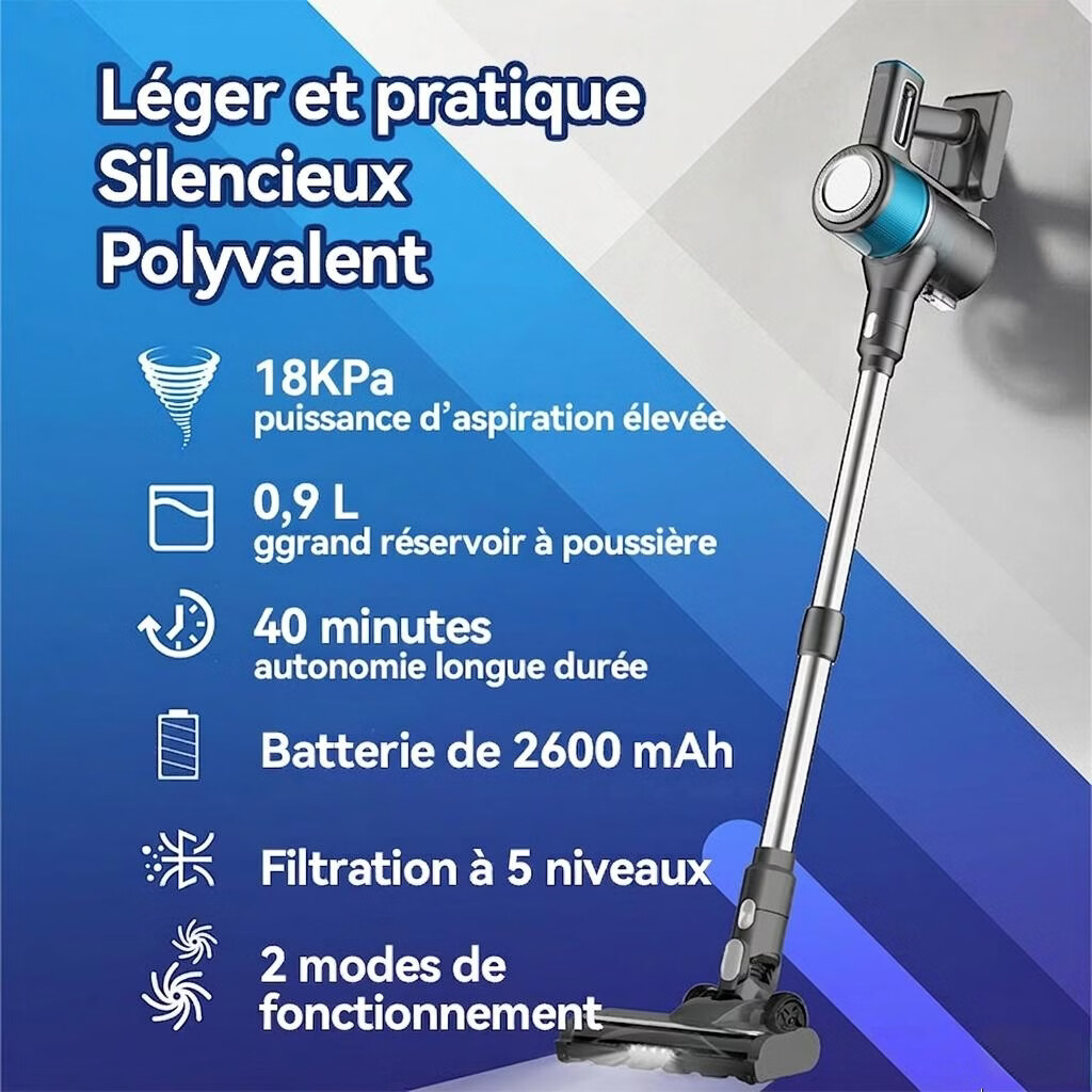 Ochama Aspirateur Balai Sans Fil 4 en 1 18 kPa Autonomie de 40 Minutes Écran LED