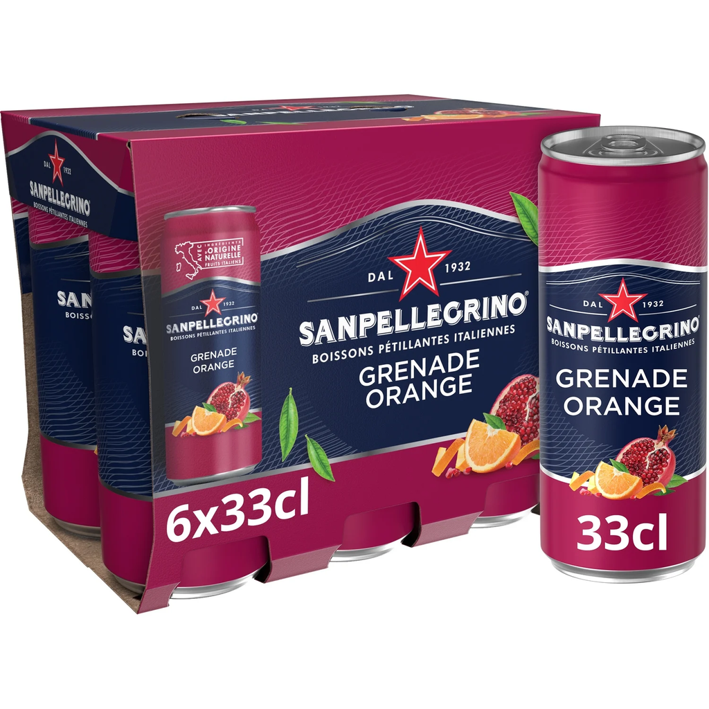 SAN PELLEGRINO Boisson pétillante Grenade et Orange, Canette Mince - 6 x 330 ml
