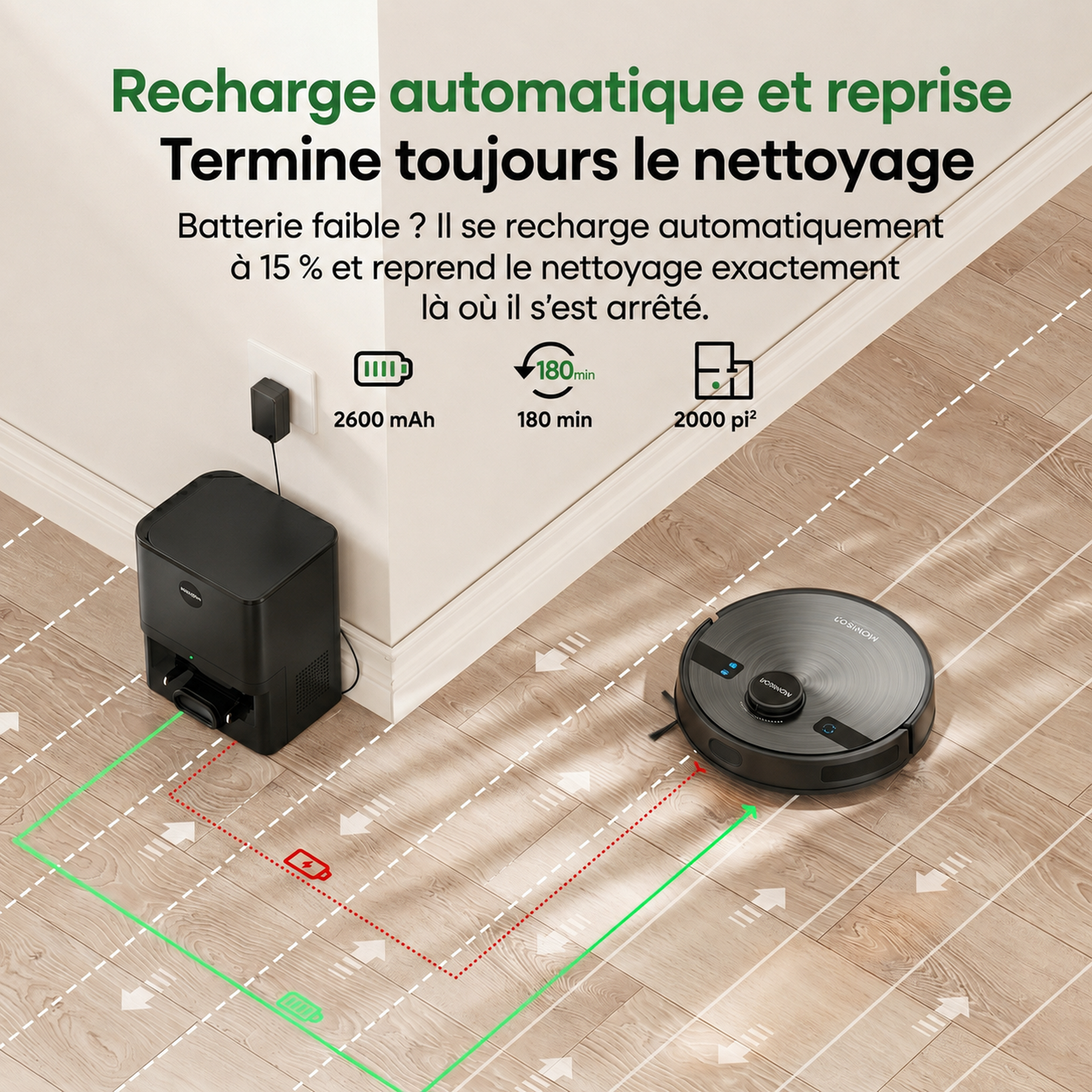 monsga MS1 Max Aspirateur robot laveur 2-en-1, 9000 Pa, station de vidage automatique 4,0 L, navigation LiDAR, autonomie 180 min, contrôle via application/télécommande/voix, pour sols durs et tapis