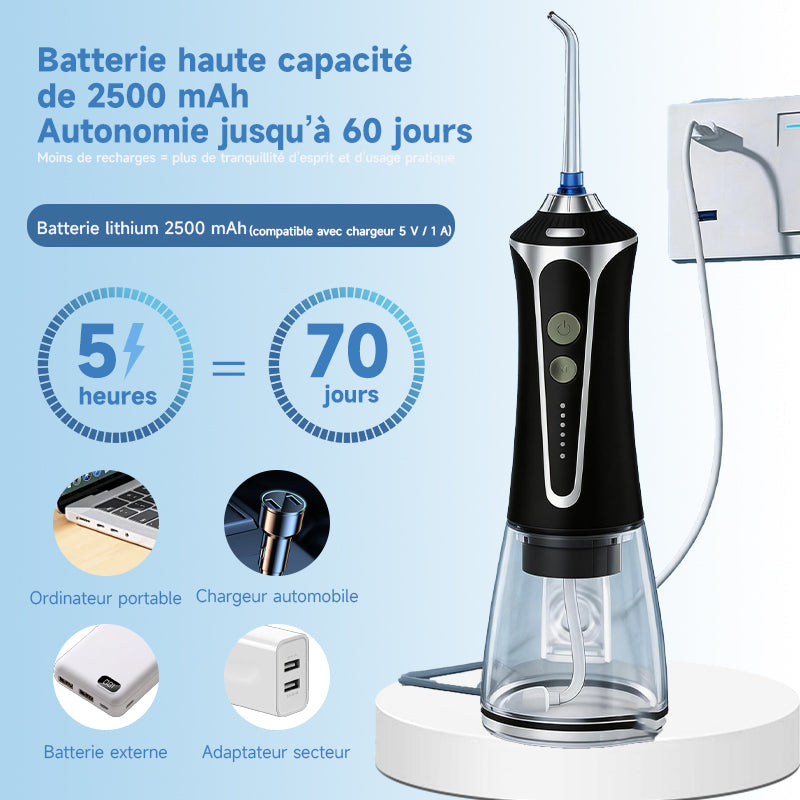 h2ofloss HF-2 Hydropulseur avec 5 modes, 5 canules, rechargeable par USB, étanche IPX7, réservoir d'eau de 300 ml - Noir