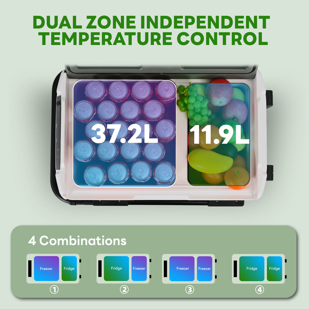Alpicool Réfrigérateur de voiture 49 L avec contrôle via application, réfrigérateur-congélateur électrique à double compartiment, portable 12 V/24 V, 100-240 V, -20 à 20 °C