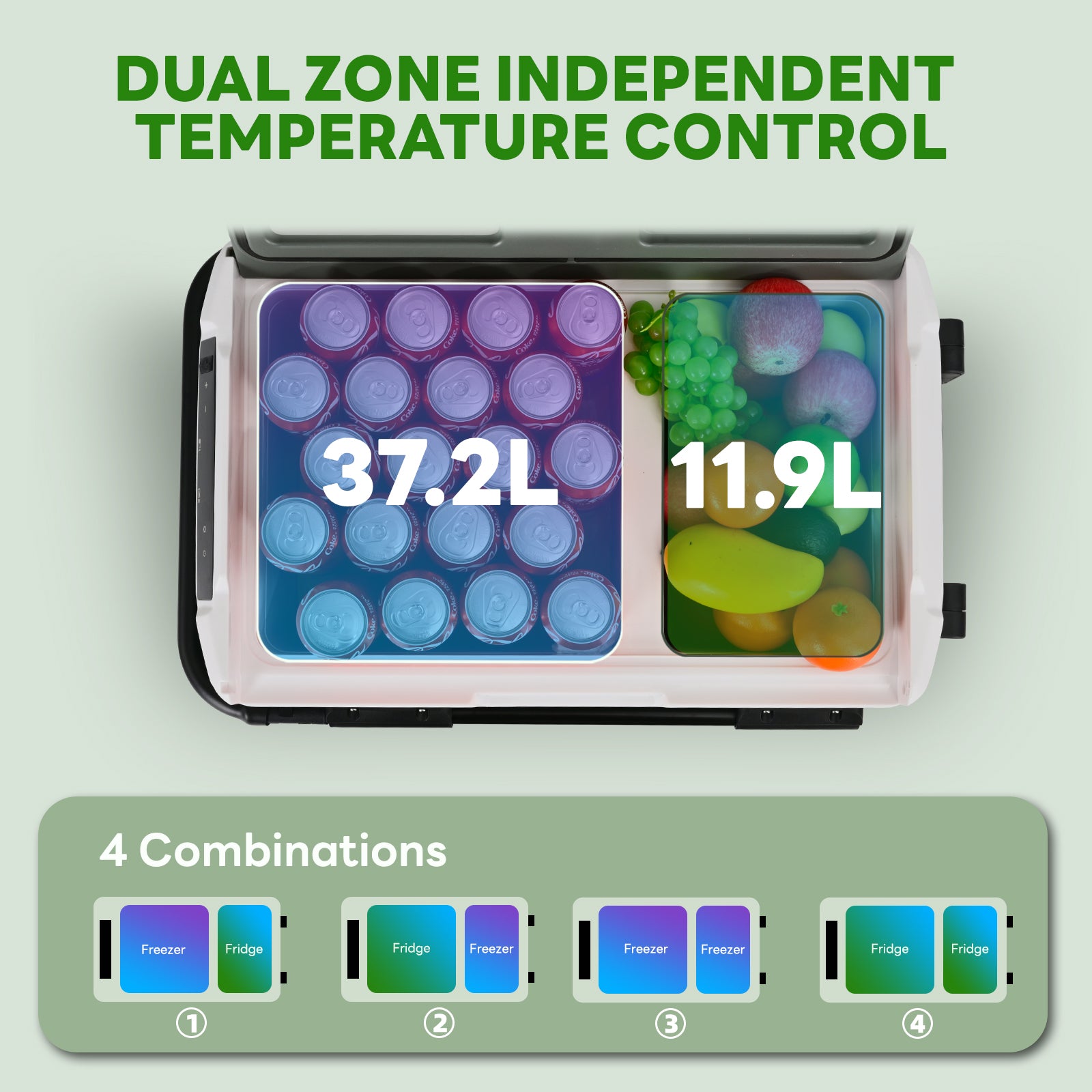 Alpicool Réfrigérateur de voiture 49 L avec contrôle via application, réfrigérateur-congélateur électrique à double compartiment, portable 12 V/24 V, 100-240 V, -20 à 20 °C