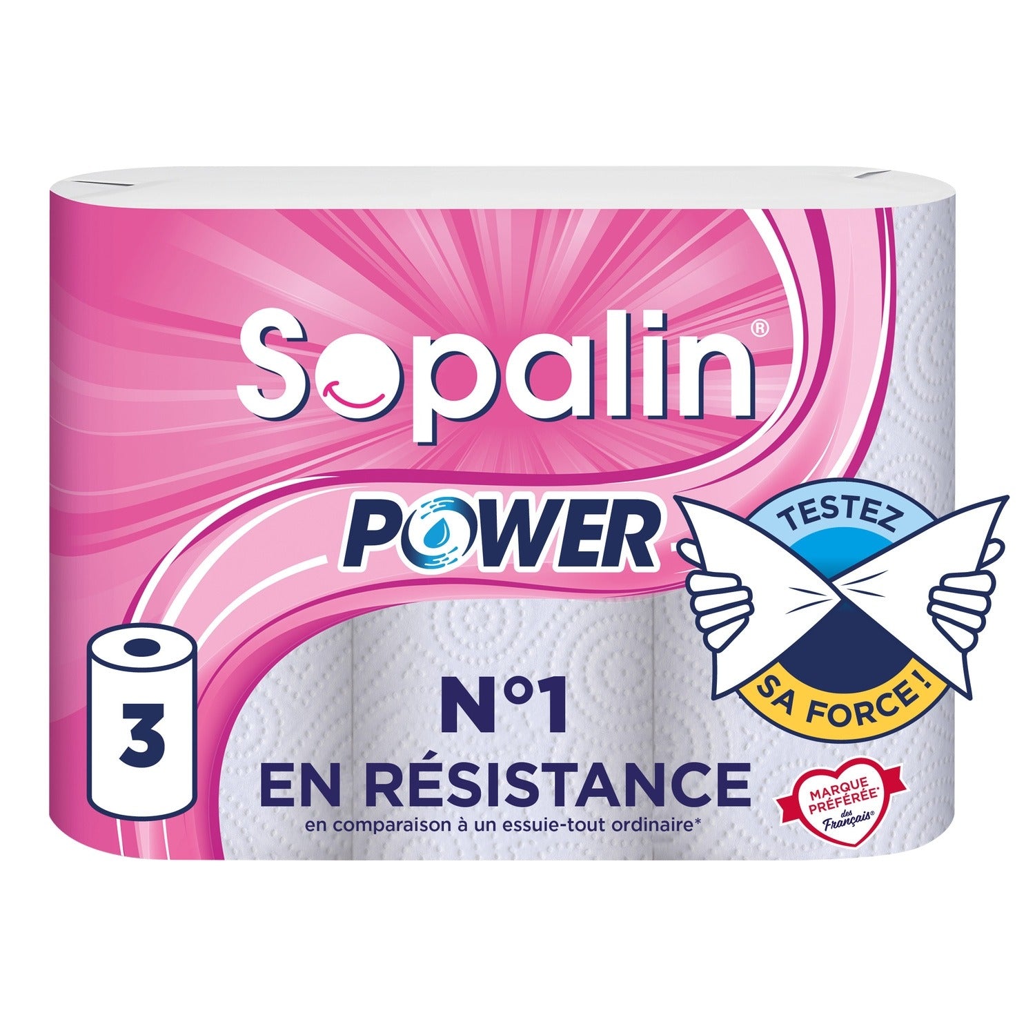 SOPALIN Essuie-Tout 2 Épaisseurs Résistance Extra à l'Humide, 45 Feuilles par Rouleau, 3 Rouleaux