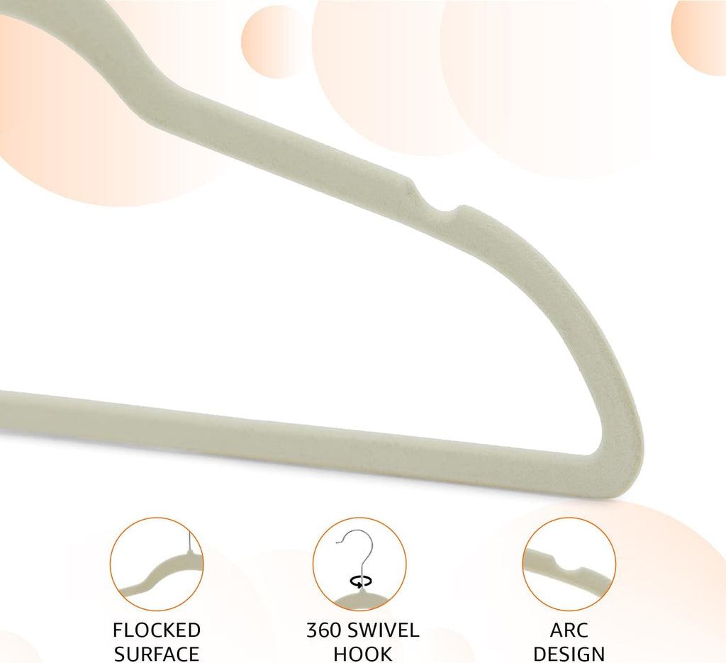 ANQI Lot de 30 cintres en velours antidérapants - Ivoire/beige