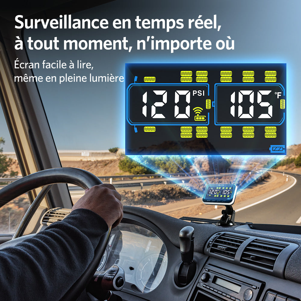 GUTA Système de surveillance de la pression des pneus pour camping-car/remorque avec 6 capteurs, surveillance en temps réel de 0 à 188 PSI, 6 alarmes, écran couleur LCD, répéteur