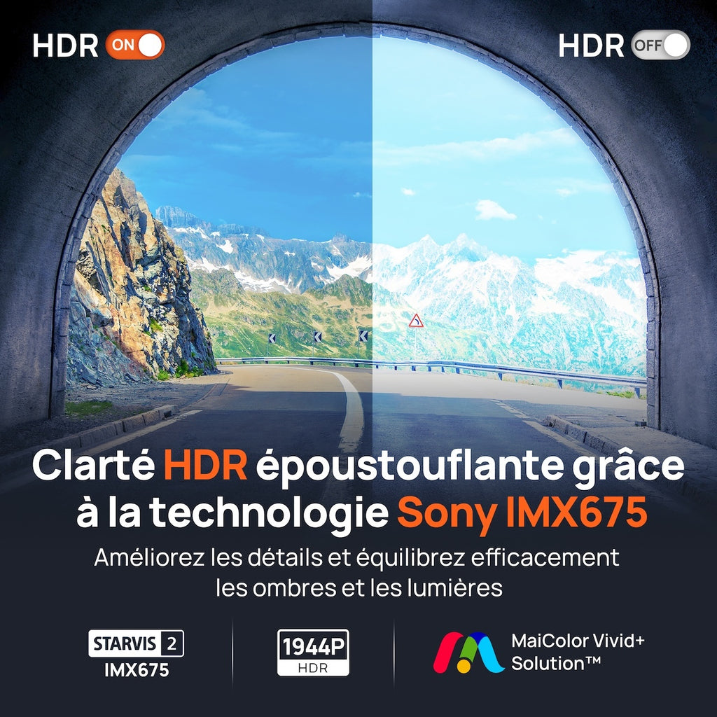 Caméra de voiture 70mai 2.7K Avant et Arrière A510-1, Dashcam Double 1944P+1080P avec Sony STARVIS 2, Vision Nocturne HDR, Caméra Intelligente avec GPS Intégré, 4G LTE, ADAS
