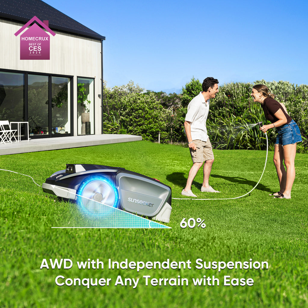 Sunseeker S5 AWD Robot Tondeuse Sans Fil à Guidage Périphérique pour 1600 m² – Navigation RTK + Vision IA, Pentes Jusqu'à 60 %, Cartographie Automatique, Multi-Zones, Contrôle Via Application