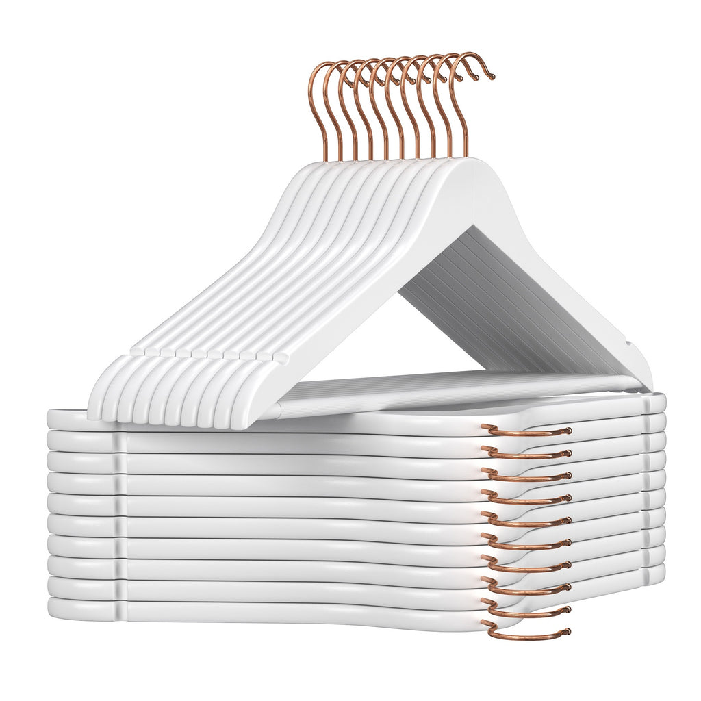 JOYFURNOS Cintres en Bois Massif, Lot de 20, Avec Rainures sur les Épaules, Pour Costumes, Chemises, Manteaux, Blanc et Or Rose