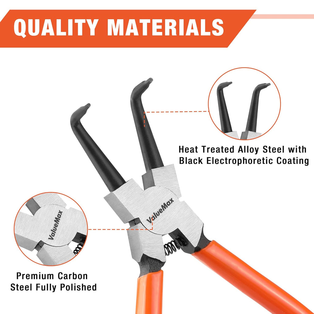 ValueMax Lot de 4 pinces à circlips internes et externes 180 mm avec étui de rangement à fermeture éclair