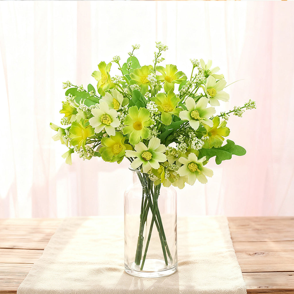 Wei's moment 6 bouquets Plantes artificielles pour balcon et intérieur Décoration florale en plastique Fleurs artificielles en plastique résistantes aux UV pour tombes et jardin Vert clair