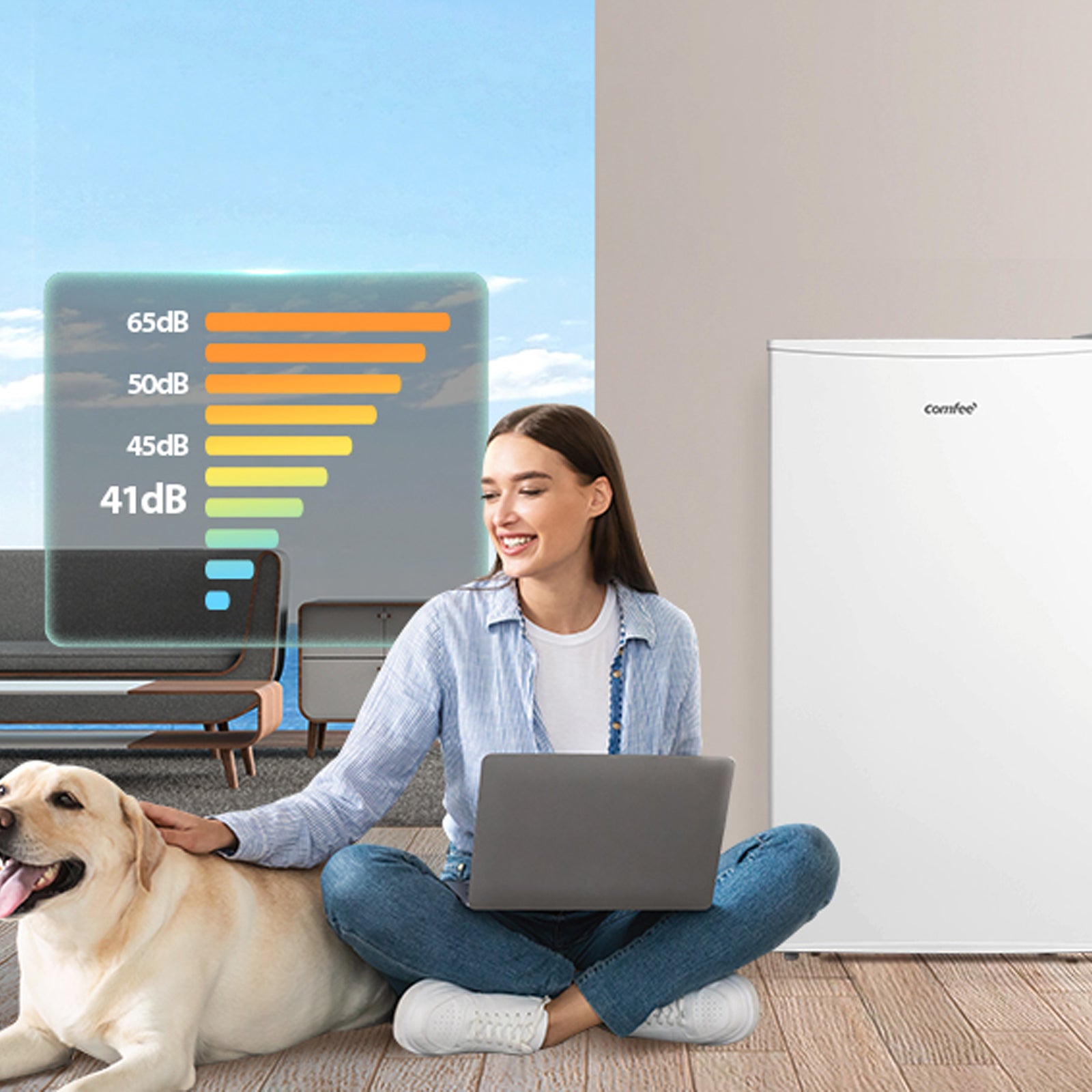 Comfee' RCU60WH2(E) Congélateur vertical avec tiroirs 60 L, 3 x tiroirs de congélation, porte unique, température réglable, porte réversible, silencieux, pose libre, Blanc