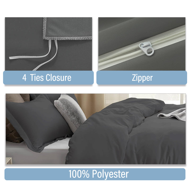 LeBonsoir Parure de lit avec housse de couette 200 x 200 cm et 2 taies d'oreiller 80 x 80 cm - Gris foncé