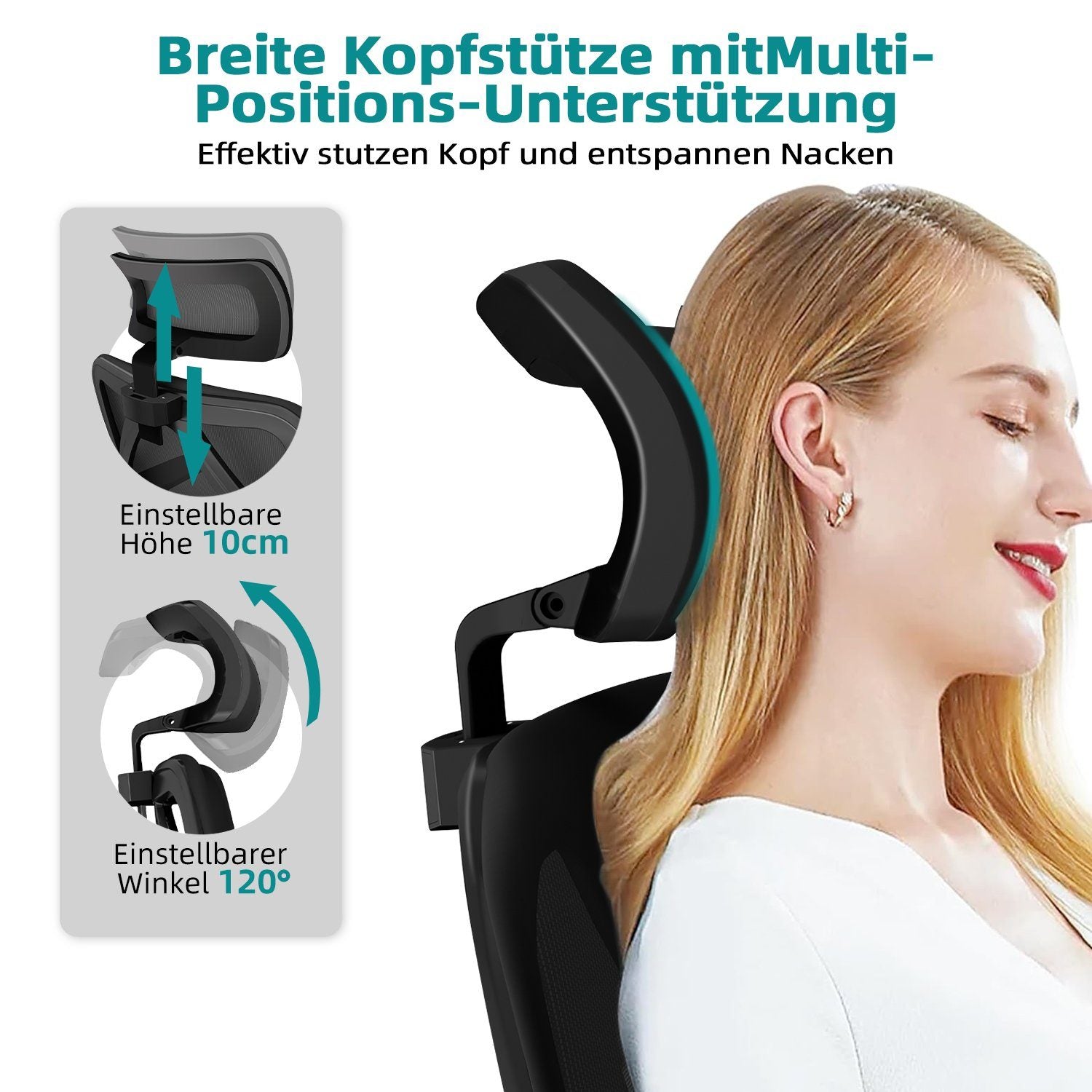 GTIMEX Chaise de bureau ergonomique avec soutien lombaire en mousse à mémoire de forme 3D, fonction bascule jusqu’à 135°, charge maximale 200 kg, maille respirante