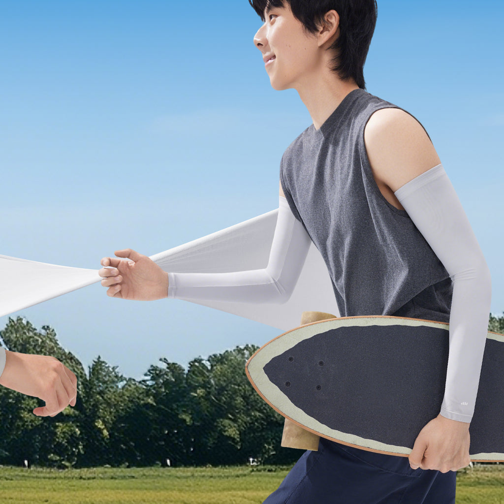 Beneunder Manches de protection solaire rafraîchissantes pour homme été AL375 Cyclisme sports de plein air trajet - Blanc doux - L