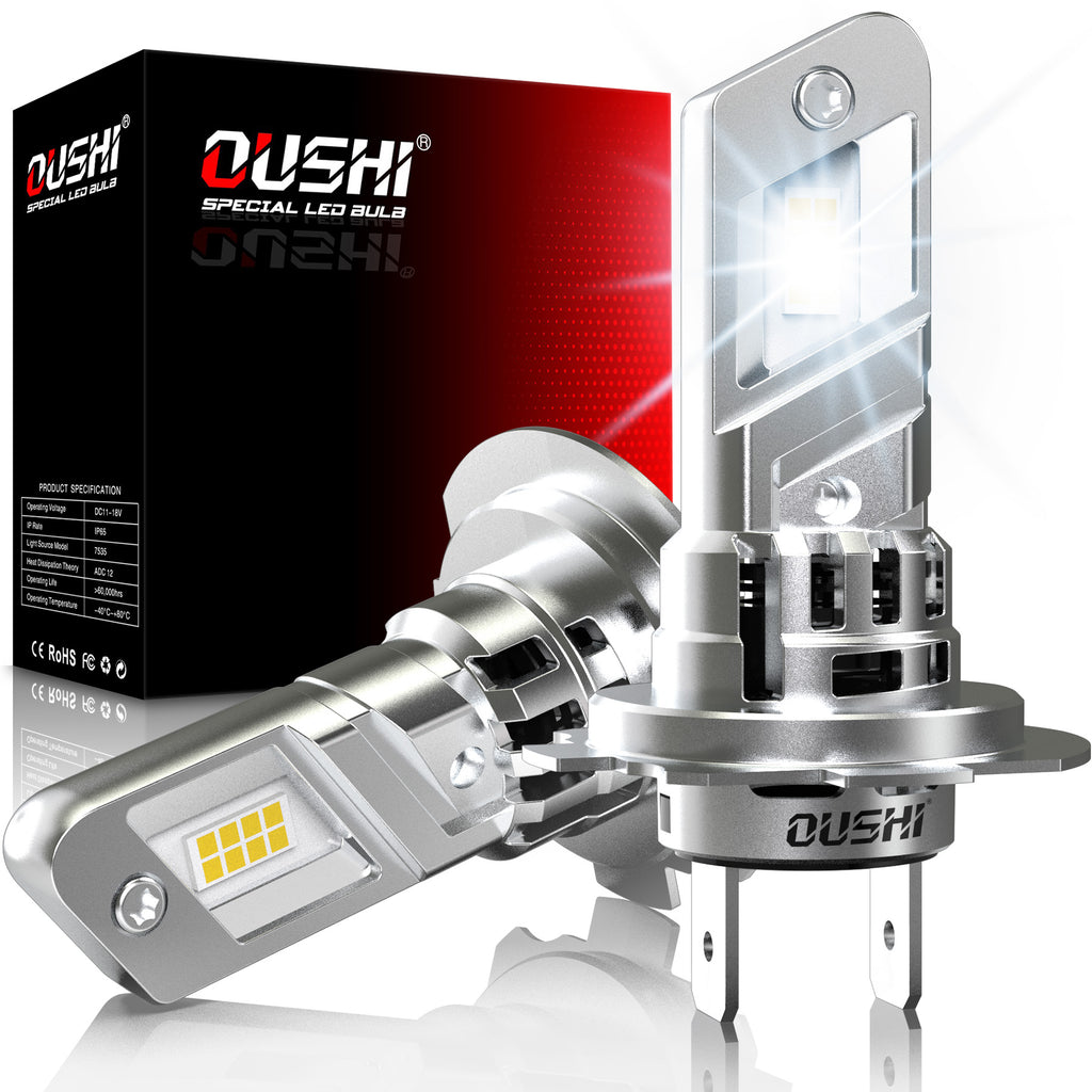 OUSHI Ampoules LED H7 pour phares, amélioration 600 %, blanc xénon 6500 K, taille mini 1:1, 30 000 lm, plug & play, pack de 2
