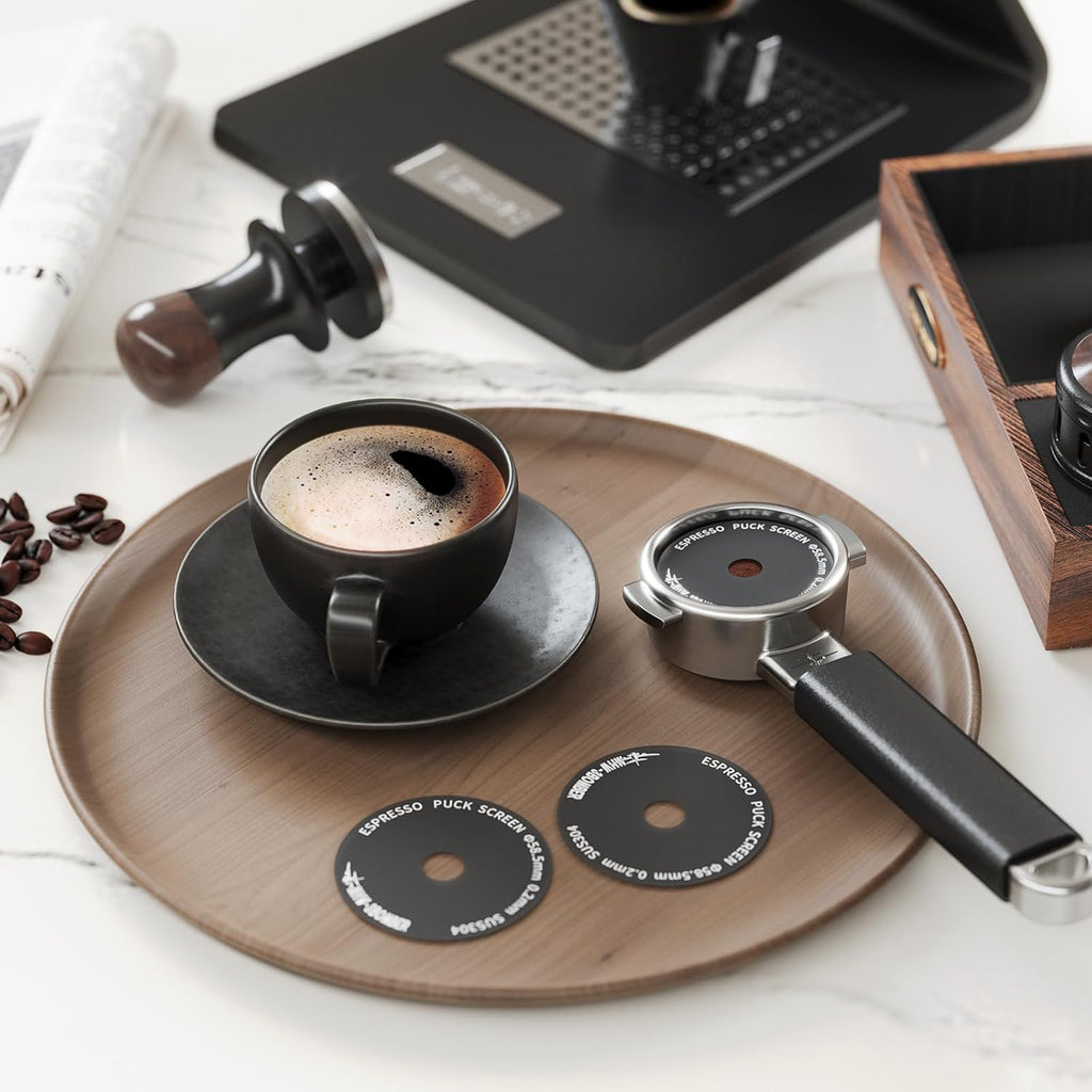 MHW-3BOMBER Filtre à café Puck 58,5 mm - filtre à espresso ultra fin en titane de 0,2 mm, filtre en métal réutilisable pour porte-filtre de 58 mm