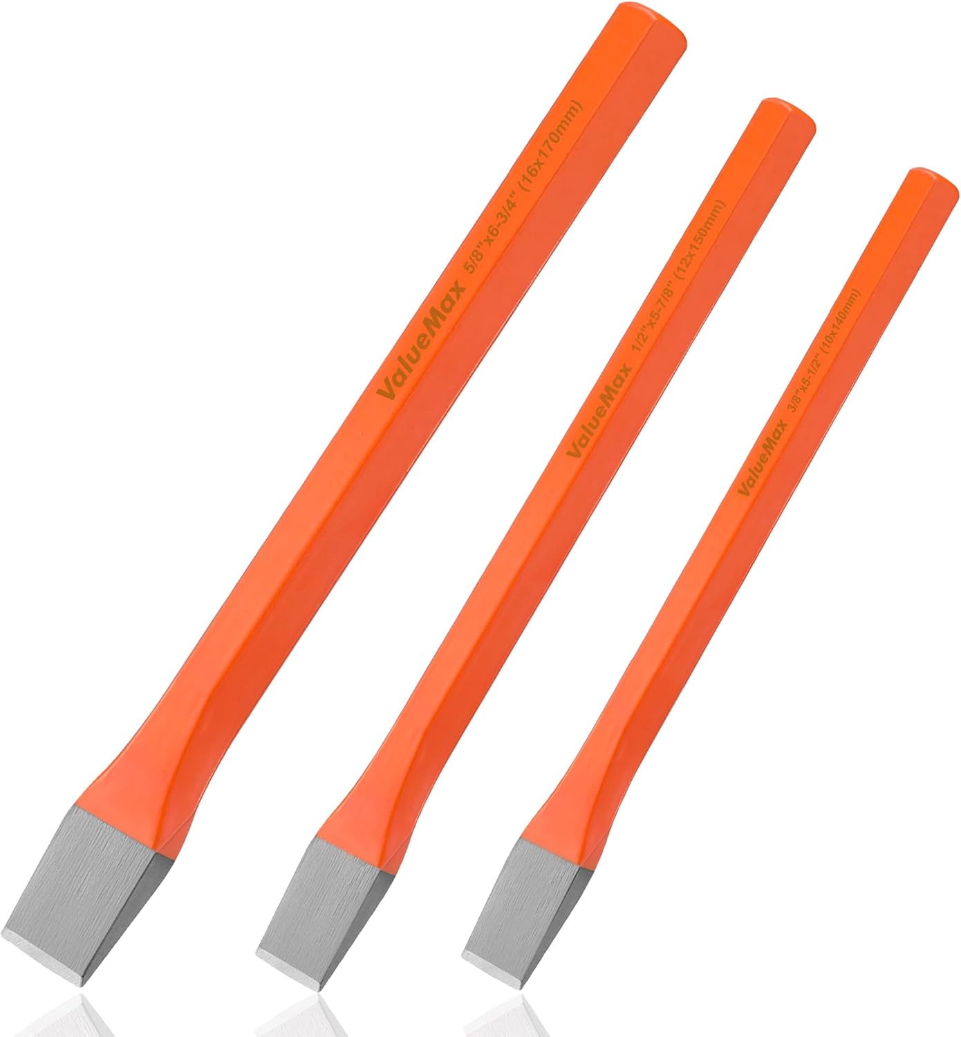ValueMax Jeu de 3 burins à froid de maçonnerie en Cr-V (10 mm, 12 mm, 16 mm) pour pierre, maçonnerie, ciment, mortier et construction