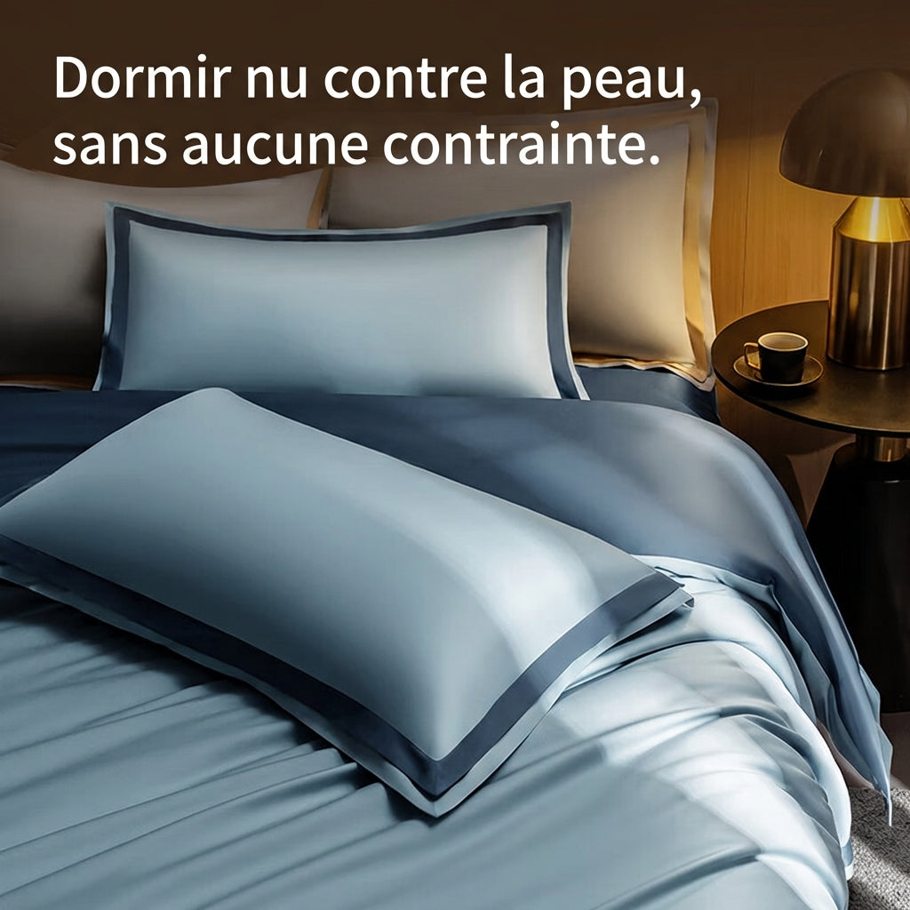 ochama x J.ZAO Parure de lit - Coton à fibres longues 100s ultra-doux, Lit de 1,8 m, Couette 220x240 cm, Bleu Rhin