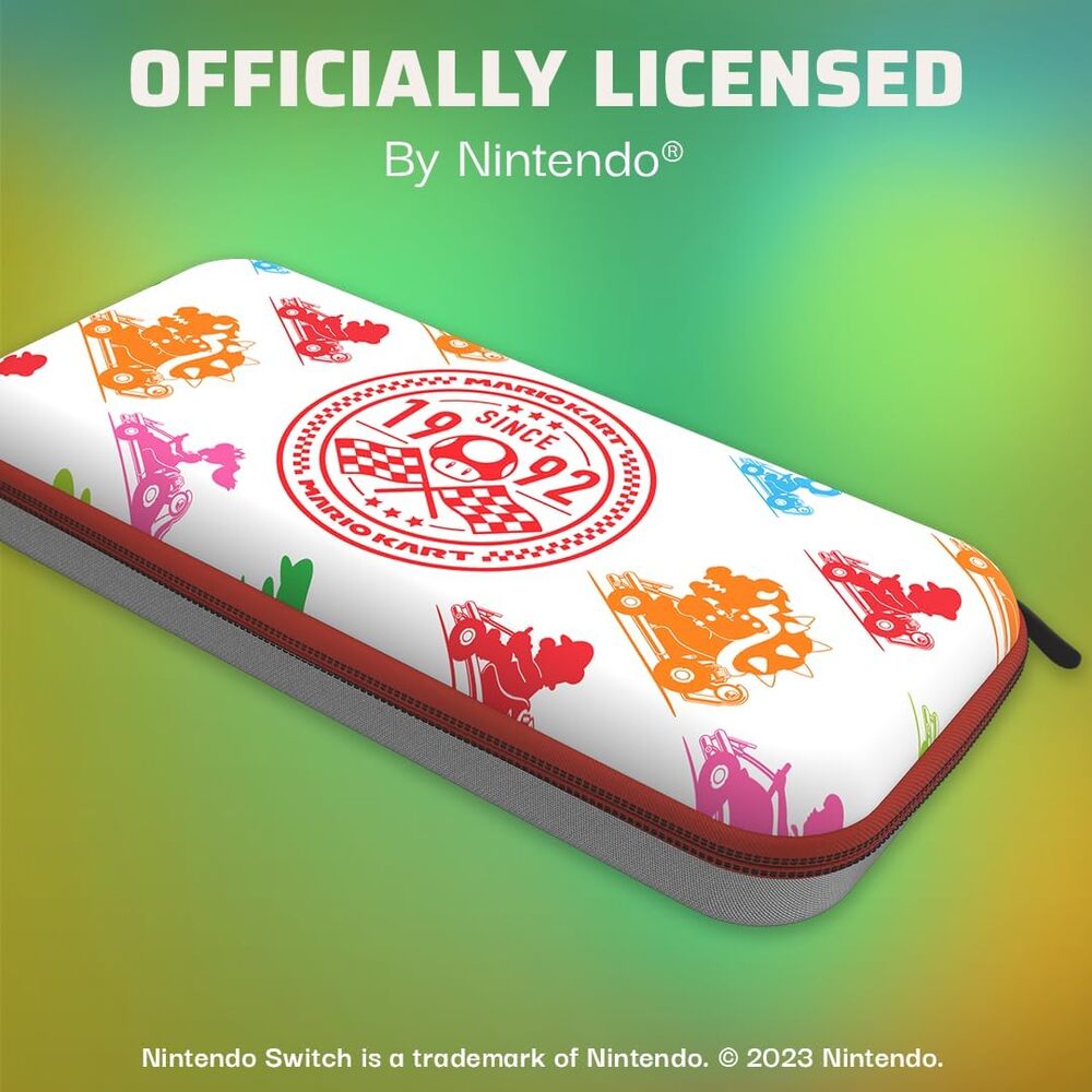 PDP Étui de Transport Rigide Travel Case Nintendo Switch, Switch Lite et Switch OLED - Dragonne Nylon - Support Intégré - Sangle de Levage - Licence Officielle - Motif Mario Kart Racers - Blanc