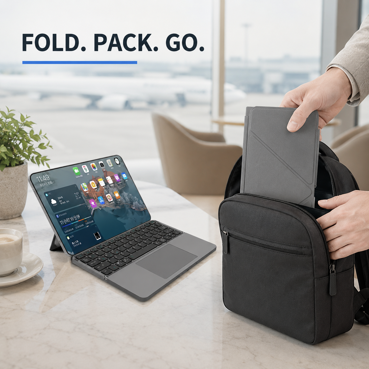 Clavier Étui en Cuir Pliable Voxis HL-BOX1 avec Pavé Tactile – Compatible Multi-Systèmes, Compact et Portable