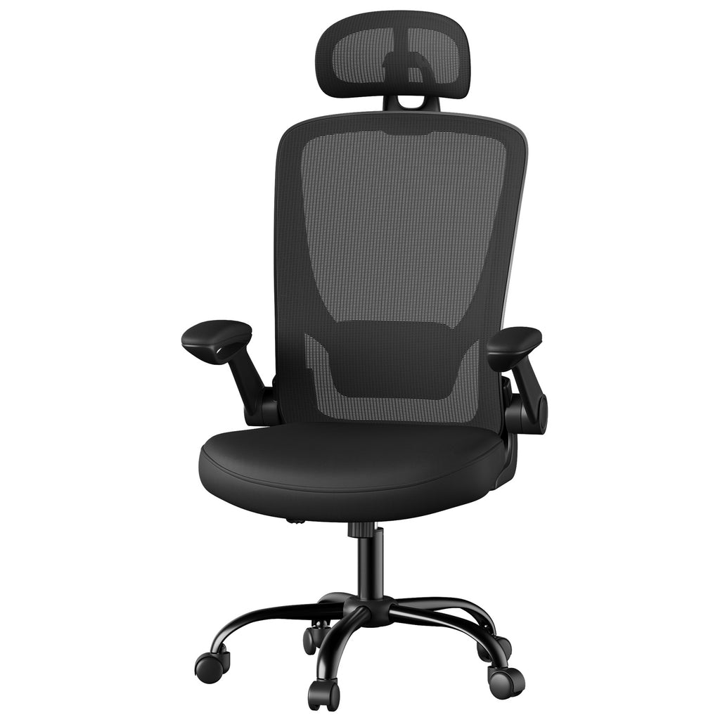 JOYFURNOS Chaise pivotante ergonomique en maille noir encre - 62 x 62,4 x 120,4-127,4 cm - Soutien lombaire et appui-tête, assise large, accoudoirs relevables, fonction d'inclinaison