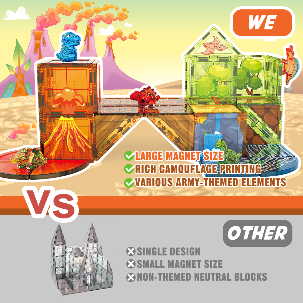 XINQIYUAN Ensemble de blocs de construction magnétiques dinosaures 7,5 cm 79 pièces jouet éducatif pour enfants [Mélange aléatoire – Couleurs de l'image principale uniquement]