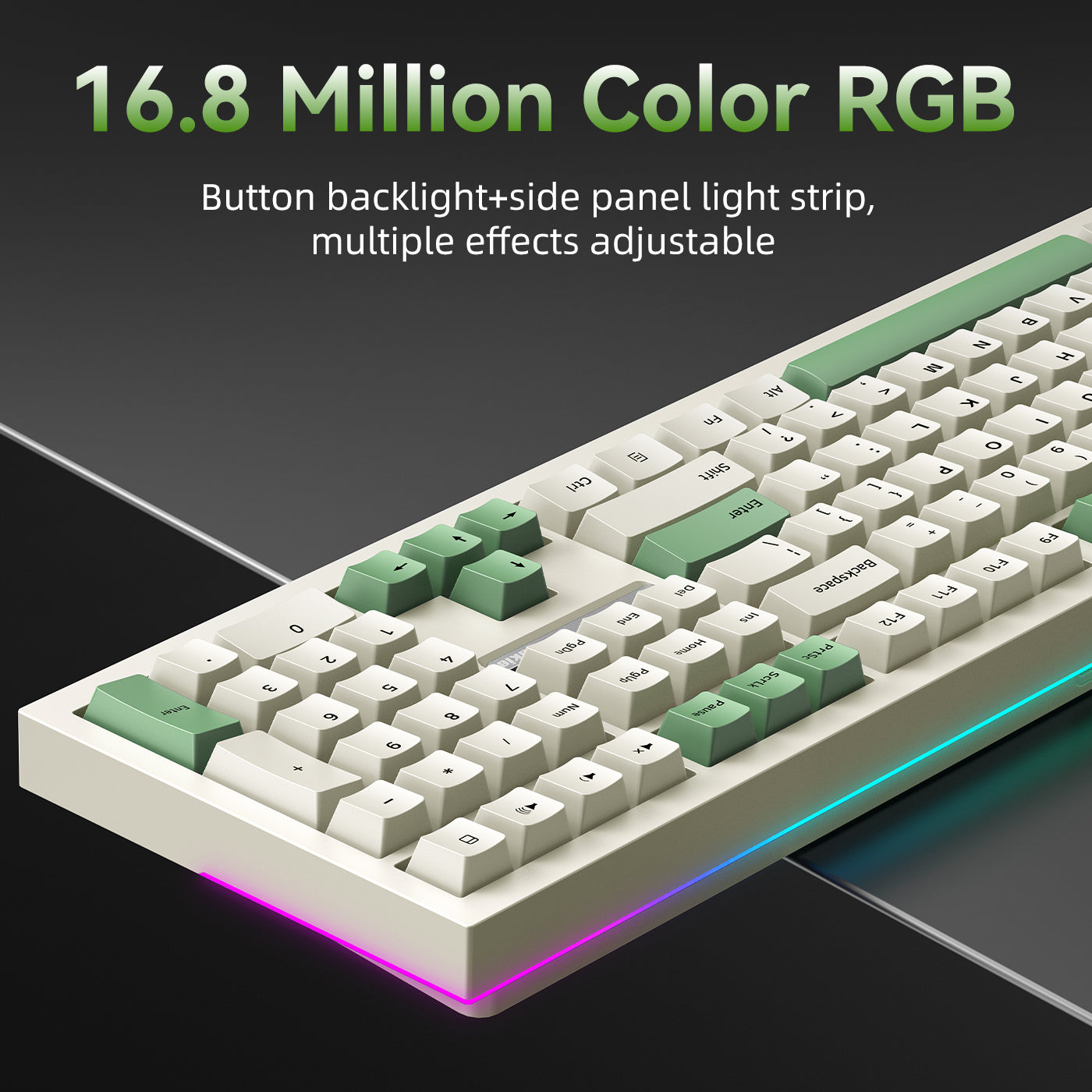 Siukie PL108W Clavier mécanique RVB 108 touches, interrupteurs amovibles, 3 modes Beige