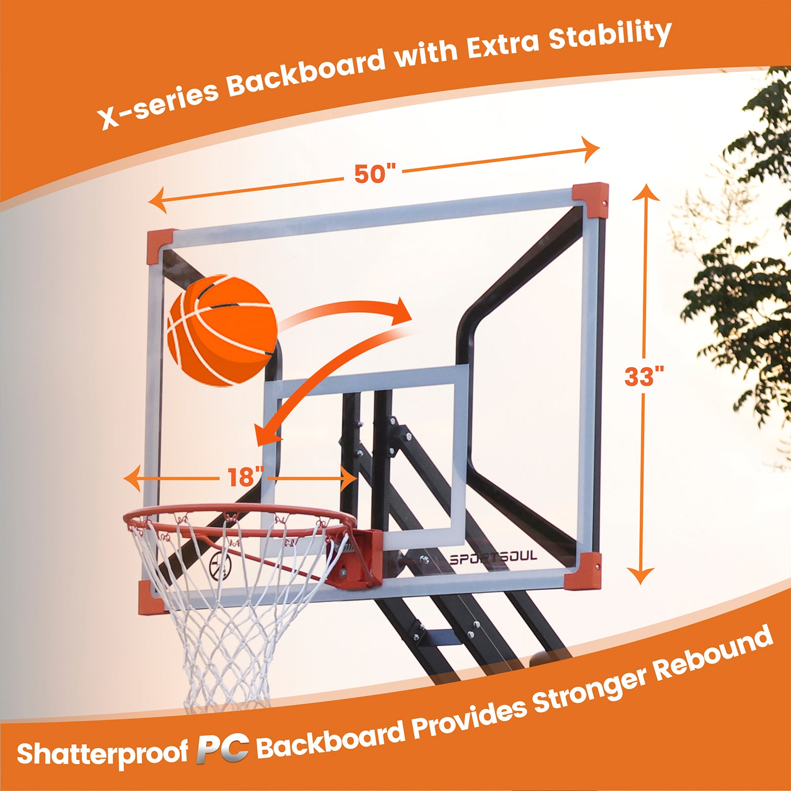 Sportsoul Panier de basket portable - Série X - 50 pouces - 1 ensemble
