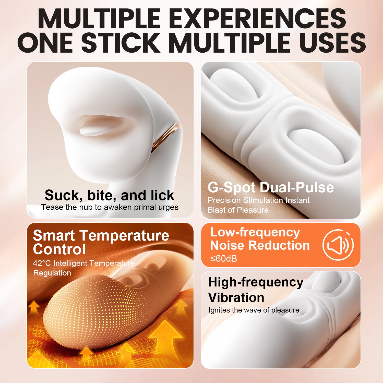 AAV Rabbit Vibromasseur 5-en-1 pour Femme, Stimulateur Clitoridien & Point G avec 10 Modes Léchage et Pulsation, Double Stimulation & Chauffage, Sextoy Rechargeable