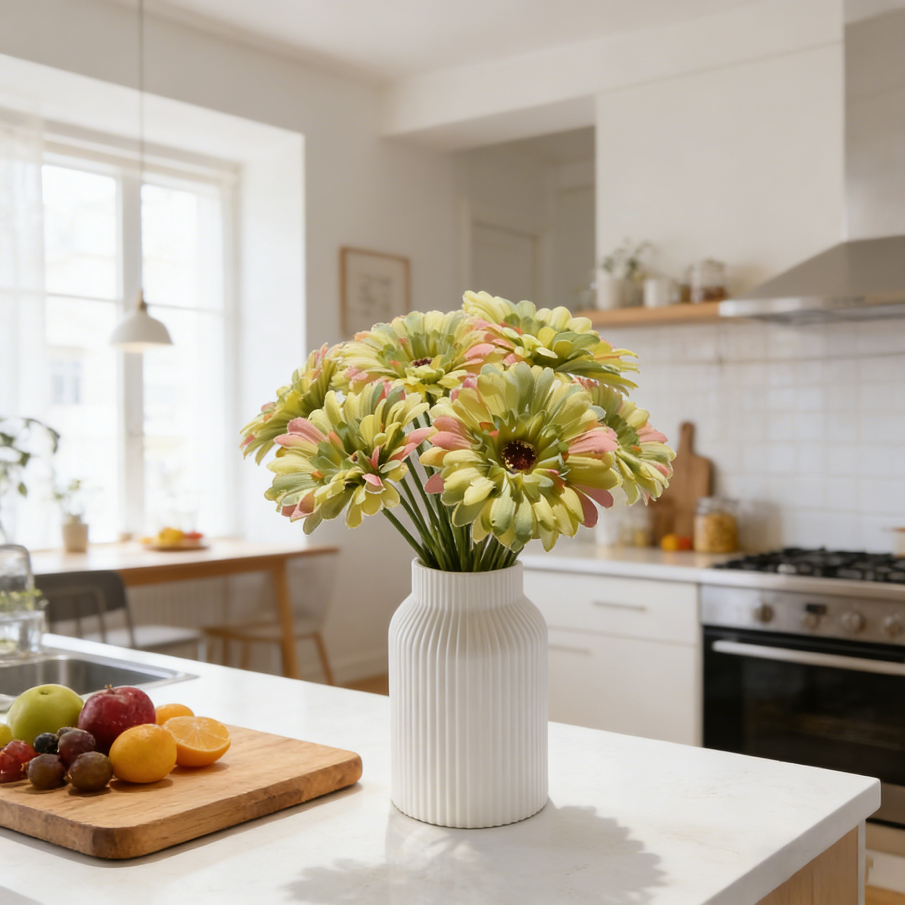 Yuejia 3 pièces 9,05 po / 23 cm Fleurs de gerbera en soie artificielle Mariage maison vérandas Décoration de table Fausses marguerites chrysanthèmes Fête Décoration de maison (vert)