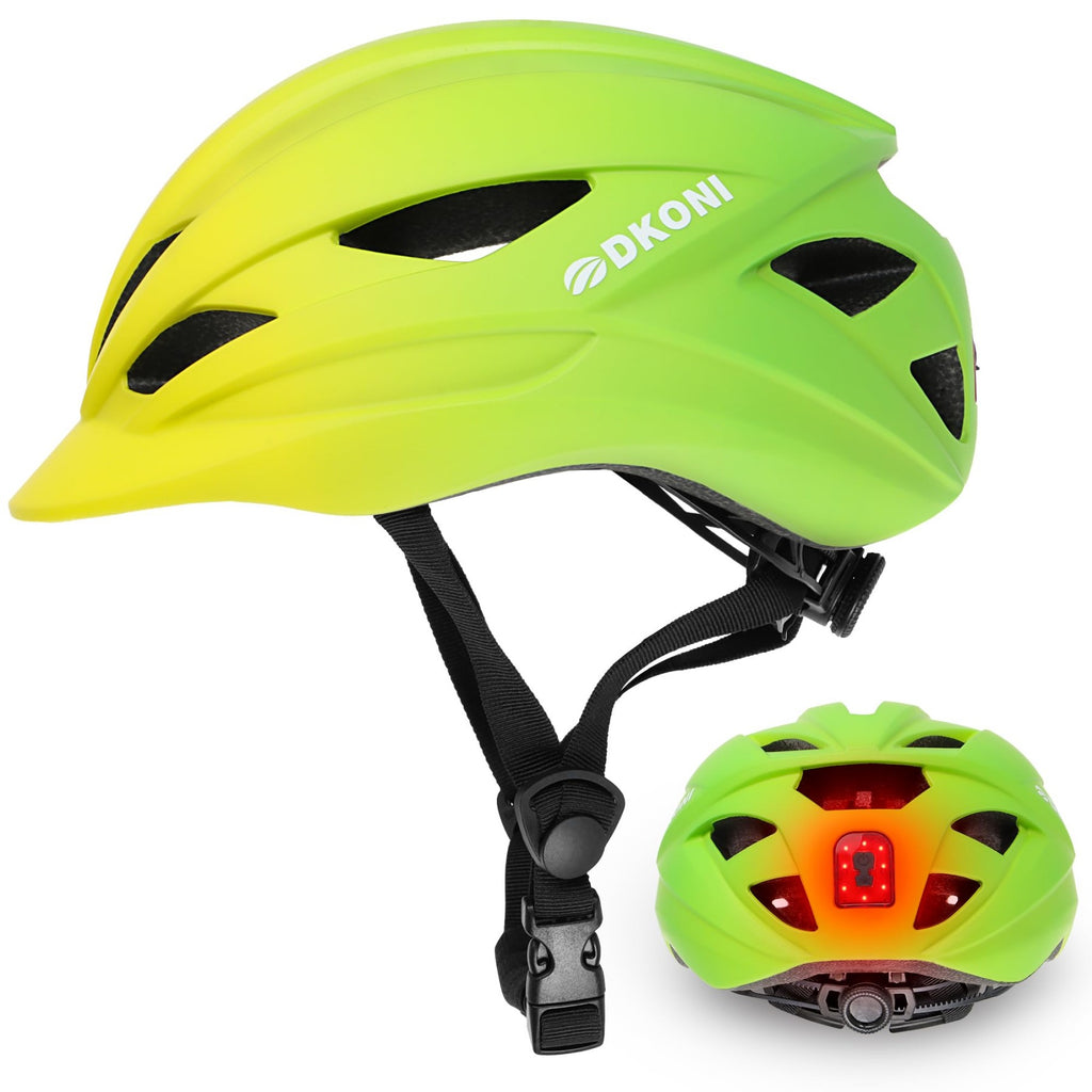 DKONI HS-086 Casque de vélo pour adulte avec lampe intégrée, jaune-vert, Taille L (58-61 cm)