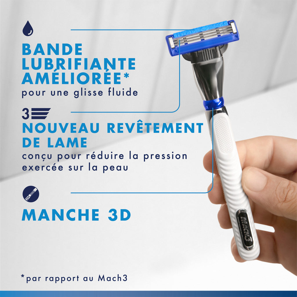 Gillette Lames de Rasoir Homme Mach 3 Turbo, Pack de 6 | Cartouche avec un Revêtement pour Réduire la Pression sur la Peau, en Acier Inoxydable, 1 Recharge Jusqu’à 15 Rasages