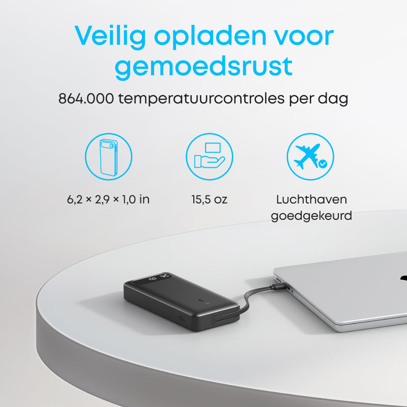 Anker batterie externe 20K mAh 87W avec câble USB-C intégré version noire, fourniture exclusive pour entreprises（hors Chine et Europe）première génération