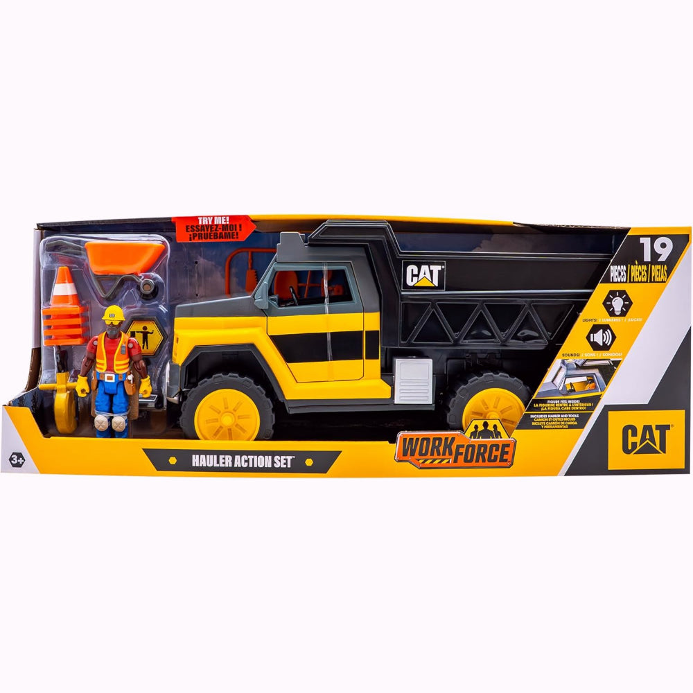 Cat Workforce Camion benne 33 cm avec sons, lumières et capteur de mouvement + 1 figurine et accessoires