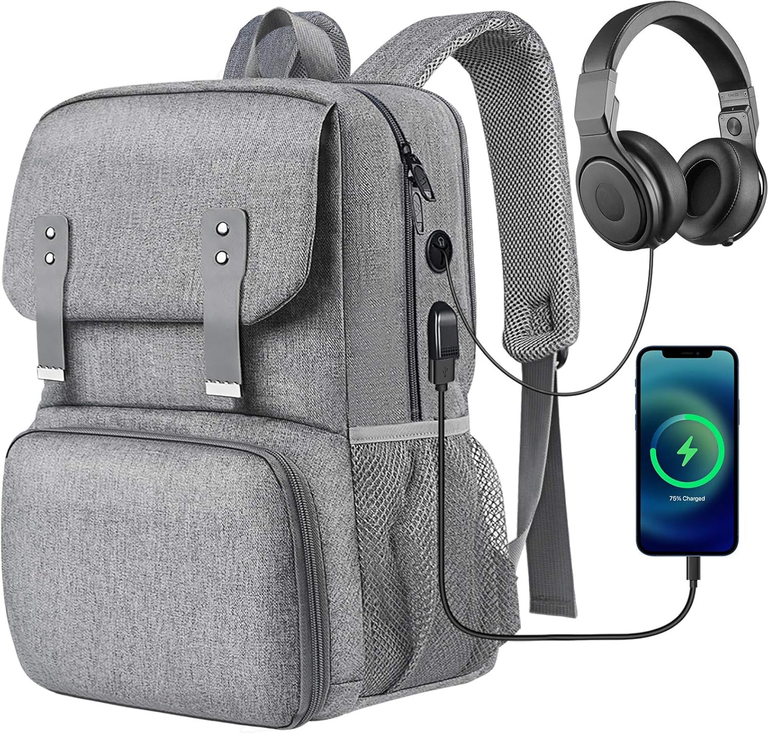 Sac à dos avec sac déjeuner isotherme pour femme, Sac de voyage pour ordinateur résistant à l'eau, Sac à dos universitaire, Compatible avec ordinateur portable 15,6 po