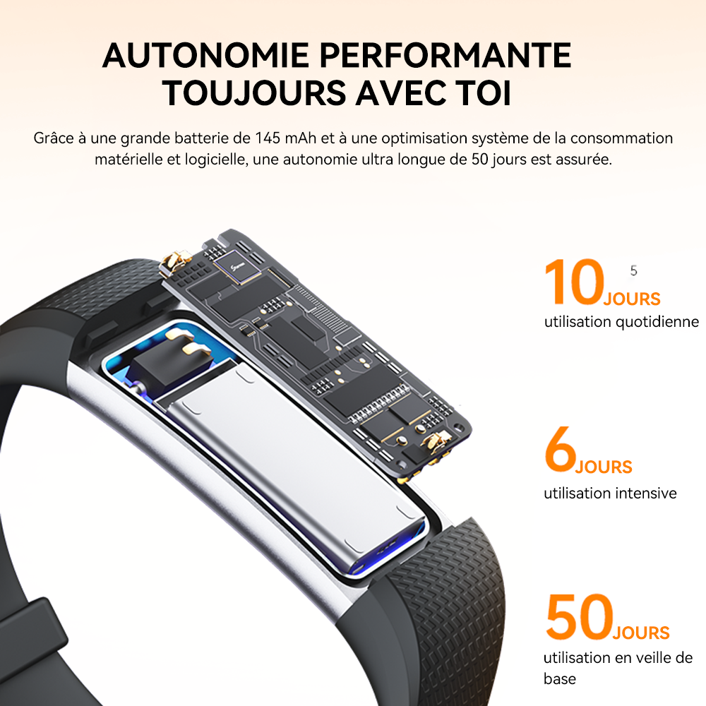 FITTEK S5 Montre connectée, Suivi de santé 24/7, Autonomie 50 jours, 16 modes sportifs, Noir