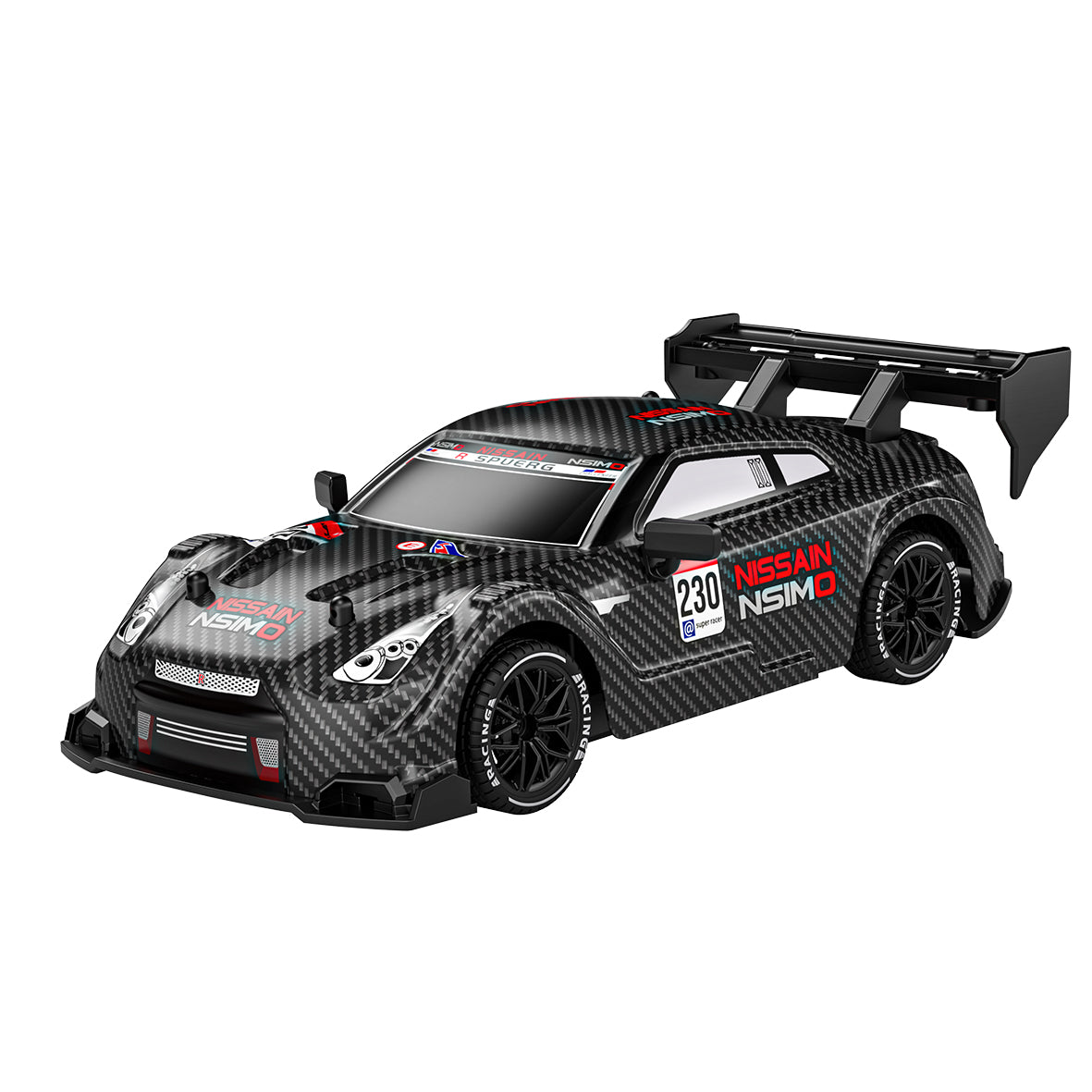 Voiture de Drift RC 4WD GTR 1:24, Vitesse Proportionnelle 2,4 g, Pneus à Double Montage, Châssis à Absorption des Chocs, Jouet de Course Intérieur pour 8 Ans et Plus, One Piece en Noir