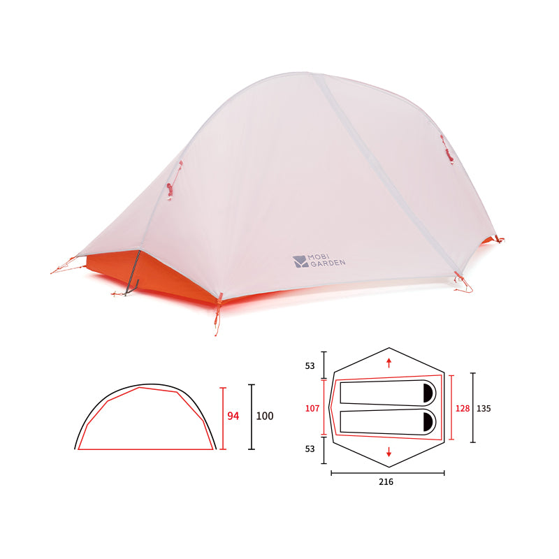 Mobi Garden, Tente YADEEN UL2 20D, Tente imperméable ultralégère, Tente de randonnée et camping pour 2 personnes, Abri d’extérieur léger, Blanc, Poteaux en aluminium ultralégers, Résistante au vent et robuste, Support stable