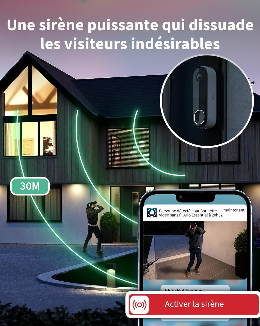 ARLO Pack Maison Protégée : Caméra intérieure Arlo Essential 2K - Blanc, Pack de 2 caméras + Sonnette vidéo sans fil Arlo Essential HD - Blanc
