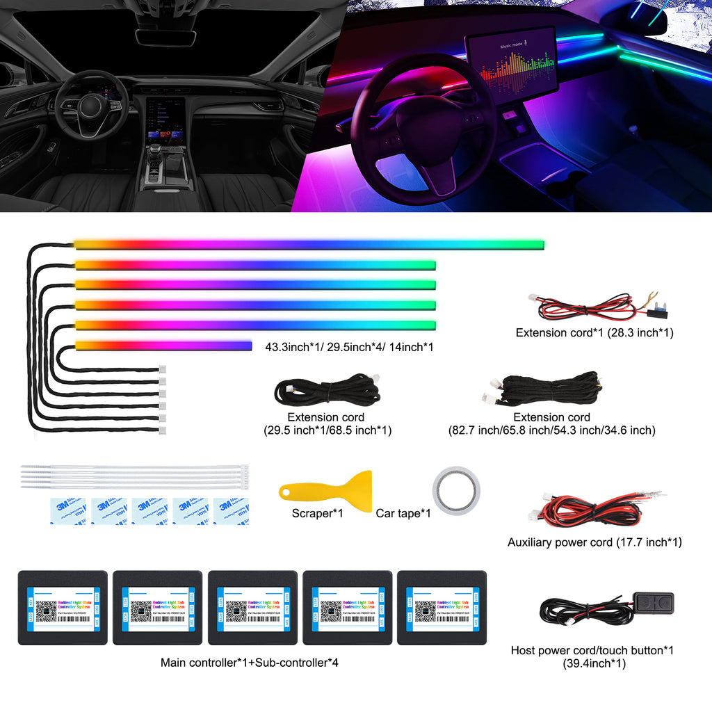 VGETTING Bande LED acrylique couleur de rêve pour intérieur de voiture avec application sans fil, RVB 6-en-1, 175 pouces, 600 LED, Fibre optique, Kit d’éclairage d’ambiance automobile