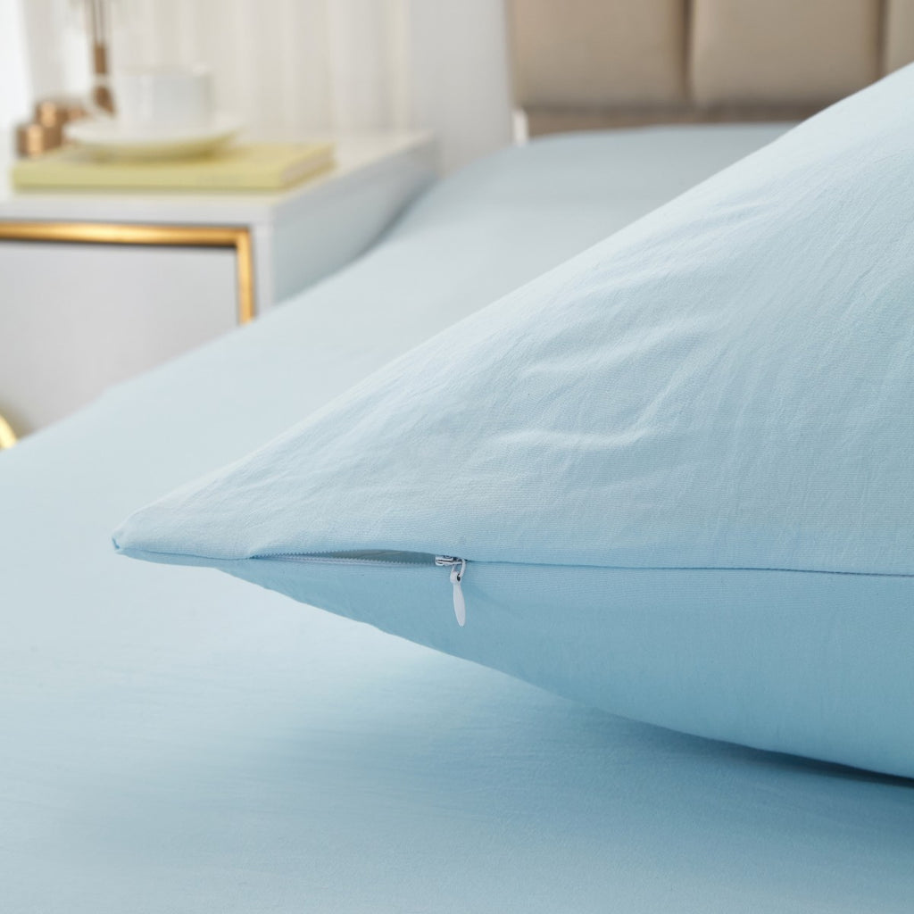 Meeallhome Parure de housse de couette lavée brossée 155 x 220 cm/80 x 80 cm x 2 Bleu lac