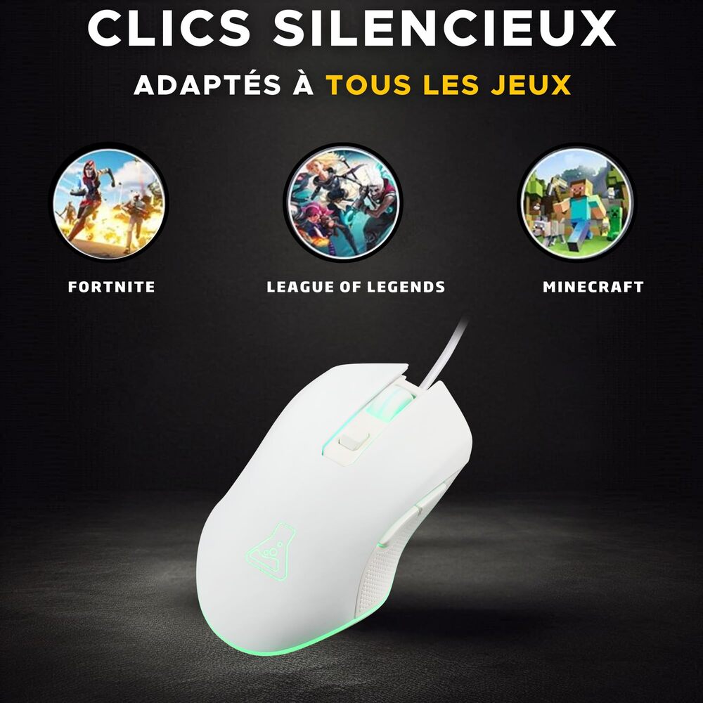 THE G-LAB KULT-HELIUM Souris Gaming Filaire - 6400 DPI, 6 Boutons - Blanc
