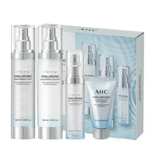 AHC Coffret Spécial Éclat Hyaluronique Frais (Tonique 100 ml + Lotion 100 ml + Sérum 30 ml + Nettoyant 25 ml)