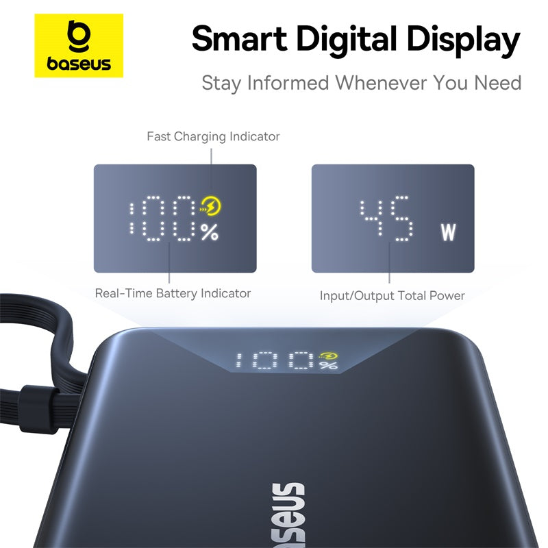 Baseus PicoGo Batterie externe numérique 10000mAh 45 W compatible iPhone 17 - Noir interstellaire