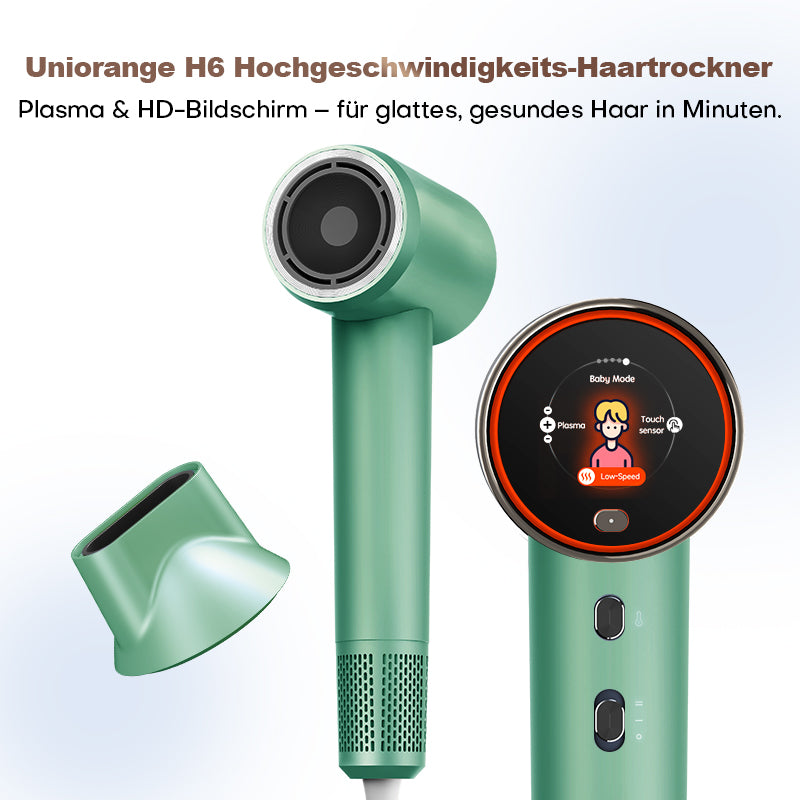 Uniorange H6 Sèche-cheveux haute vitesse à ions plasmas, écran LCD HD, 5 modes intelligents, 1600 W de puissance et 1 milliard d'ions plasmas, moteur haute vitesse 110 000 tr/min