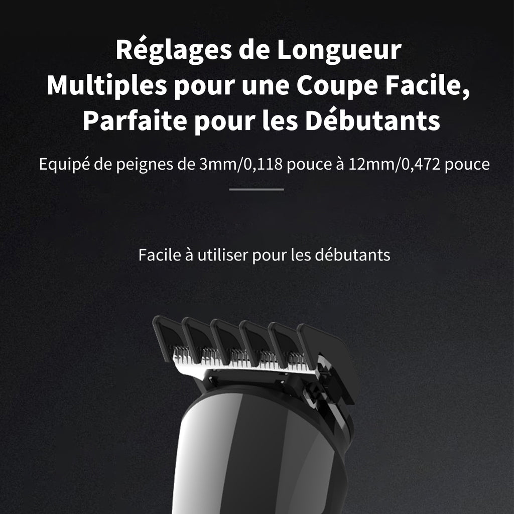Sparoma Tondeur de cheveux électrique pour hommes fk-8688 -- tondeur sans fil pour cheveux, poils de nez, poils d’oreille, poils du corps, tempes, peigne guide 3-12 mm, écran LED