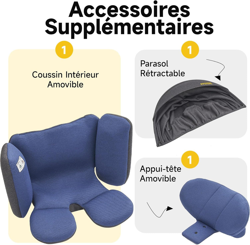 Jovikids siège auto 360° i-Size avec ISOFIX, 40-150 cm - rotation à 360°, convient de la naissance à 12 ans, 12 réglages de l'appui-tête, tissu lavable - la sécurité avant tout (bleu)