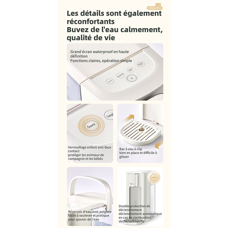 Bear YSJ-E40T2 Distributeur d'eau chaude numérique, 6 températures, ébullition rapide, 3 L
