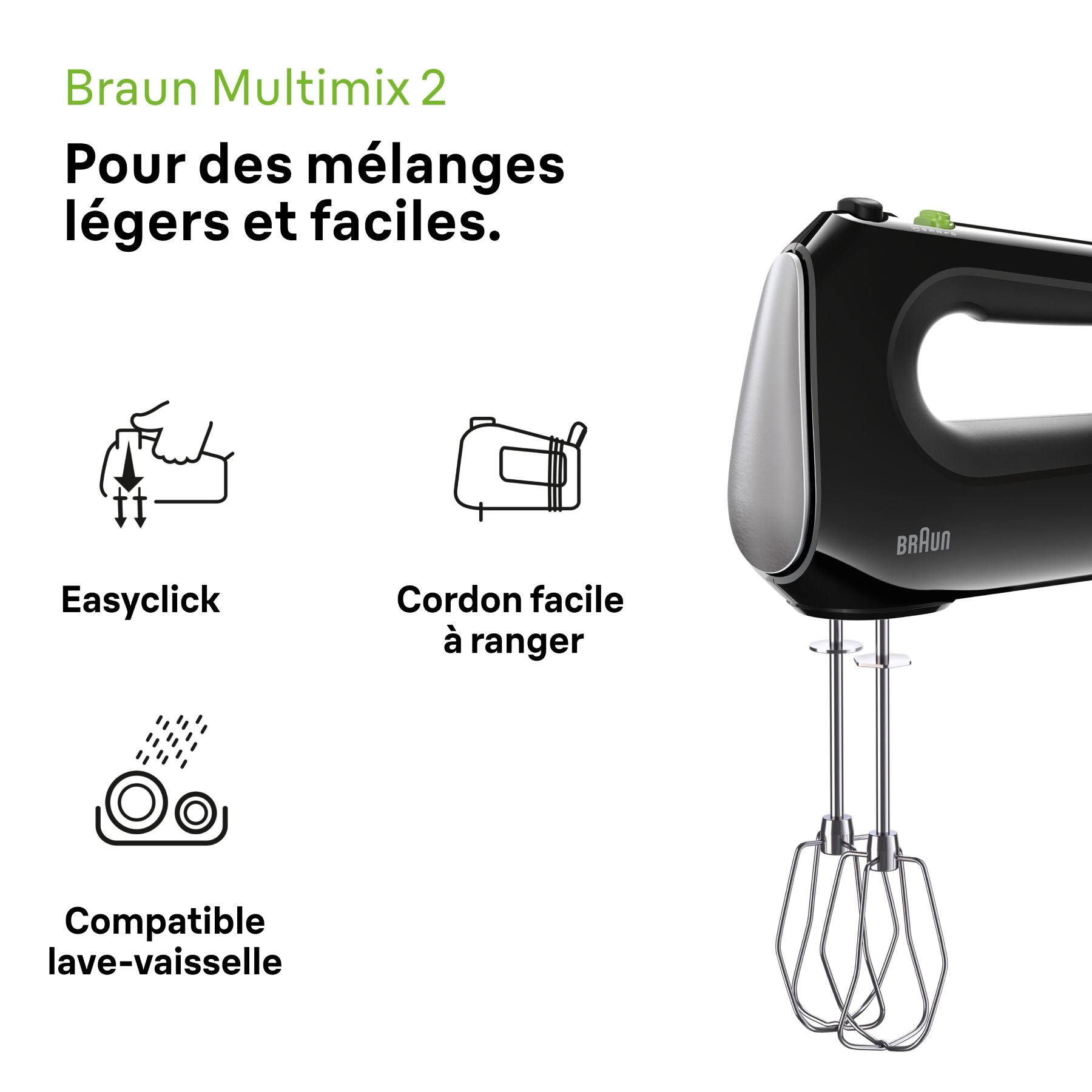 BRAUN MultiMix 1, Batteur à Main 500W, HM2110BK, Noir
