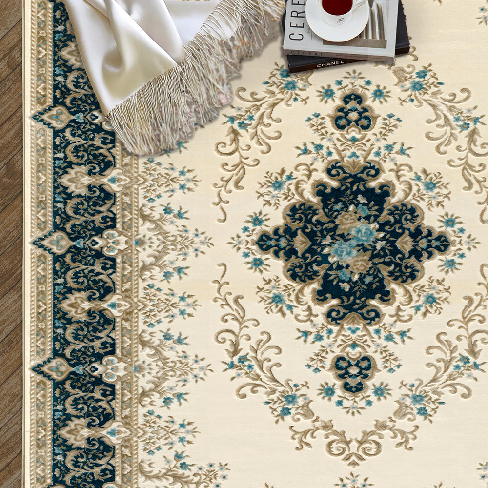 WhereHike Tapis vintage antidérapant avec poils ras à motif floral vert - 152 x 213 cm
